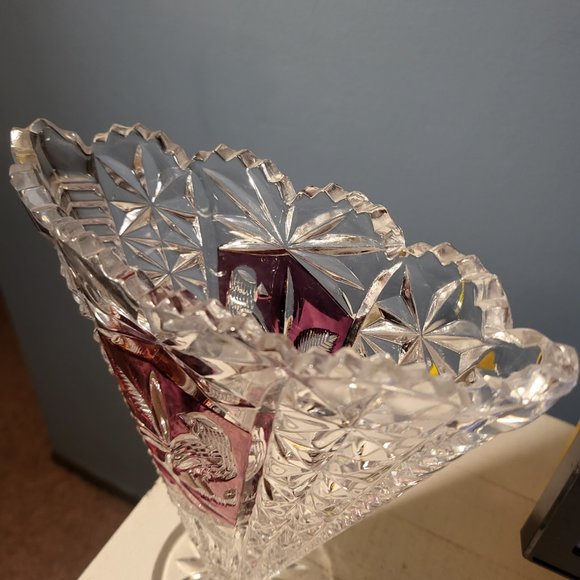 Vintage Hofbauer Byrdes Crystal Collection Clear Cut G& Ruby Red Fan Vase - Picture 6 of 9